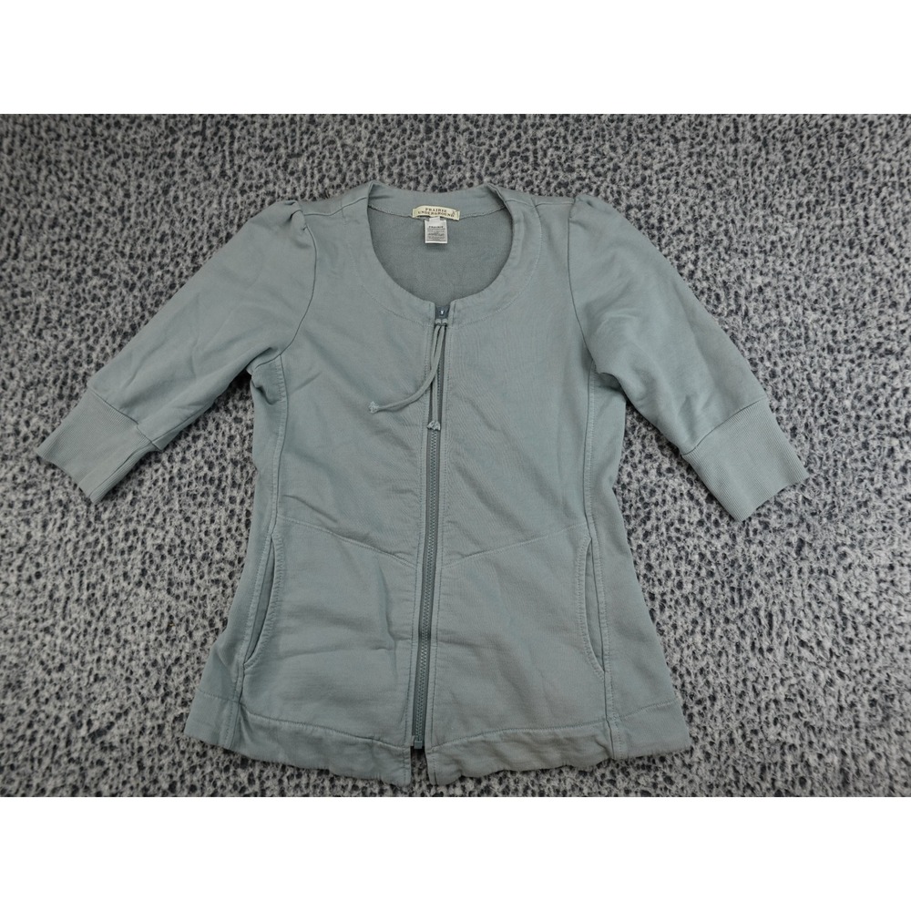 Prairie Underground Zip Up Shirt Womens Medium Sage Green 3/4 Puff Sleeve